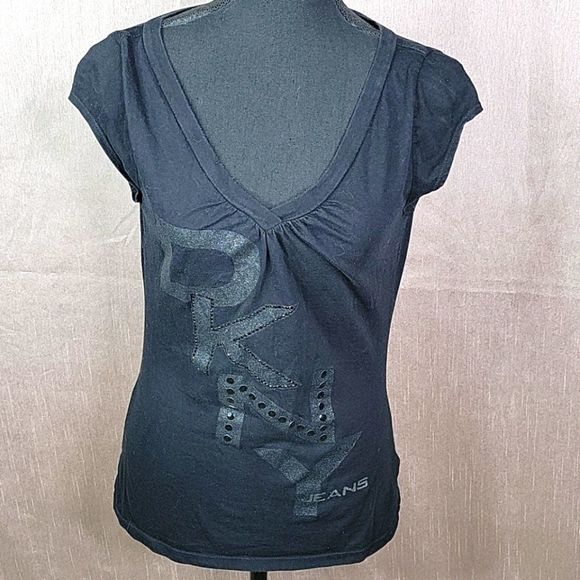DKNY JEANS Black Sequined and Studded Shirt Medium
